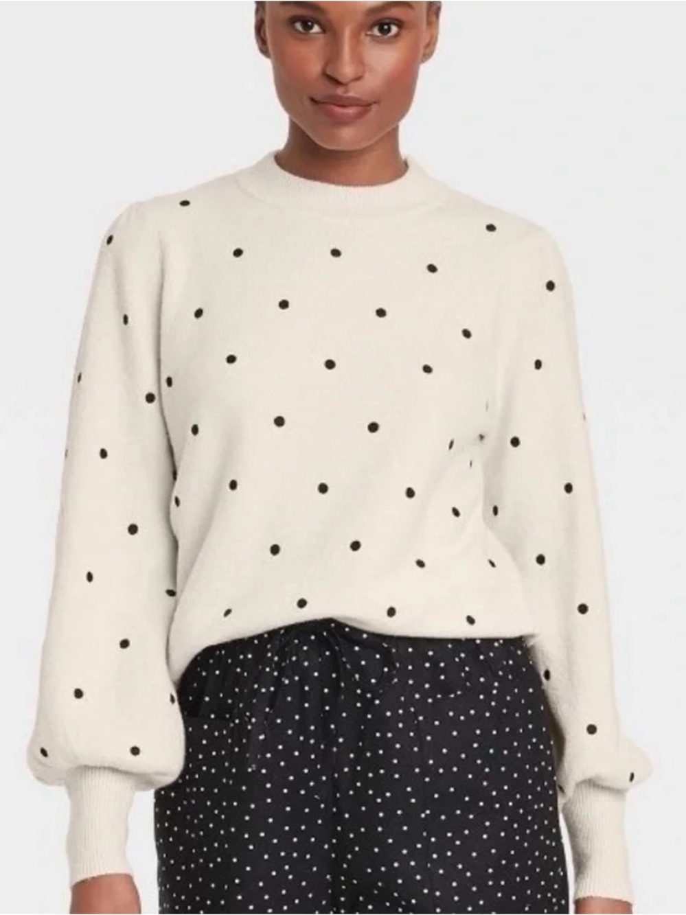 Target Who What Wear Crew Neck Polka Dot Sweater White Black Size Small